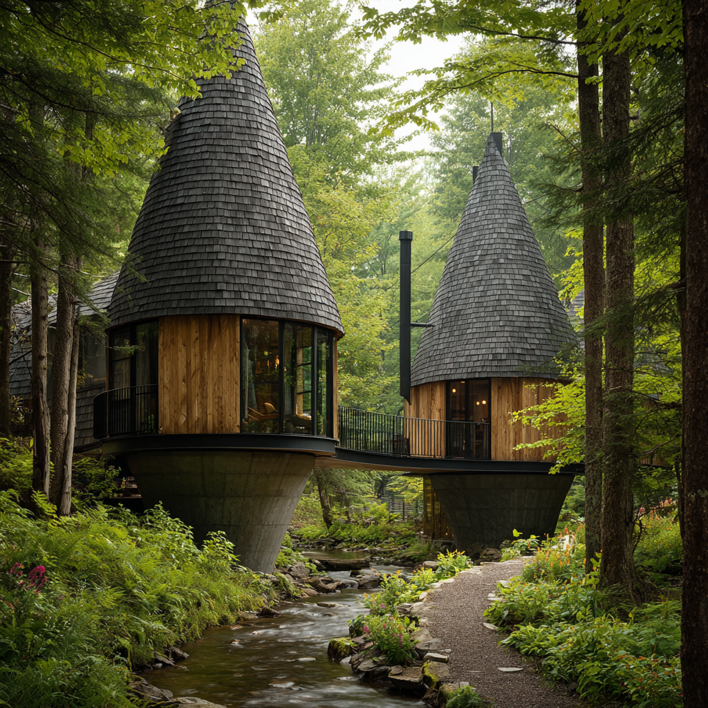 Dziamko — twin spires with suspended bridge